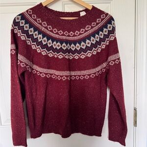 Pendleton Maroon Fair Isle Crewneck Sweater with Navy & Cream Pattern